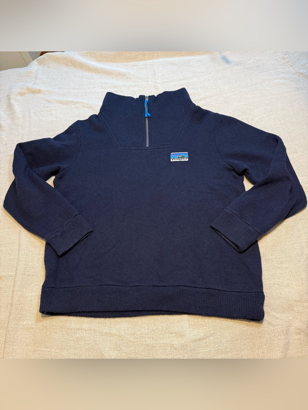 Patagonia Navy Half-Zip Pullover with Blue Zip Pull Recycled Wool
